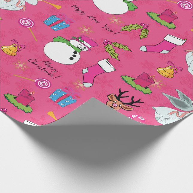 Papel De Regalo ángel, ciervo y muñeco de nieve de los navidades (Esquina)