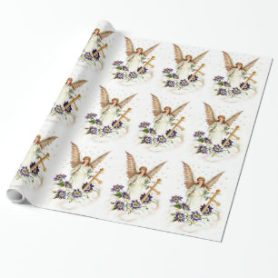 Papel De Regalo Ángel Con Flores Cruzadas Y Clematis