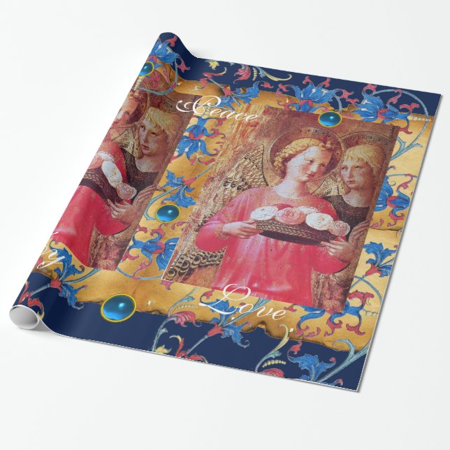 PAPEL DE REGALO ANGEL CON ROSAS, PARQUE NAVIDADES DE FLORAL AZUL (Desenrollado)