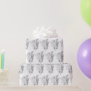 Papel De Regalo Ángel Cupido Blanco Gris Cupido