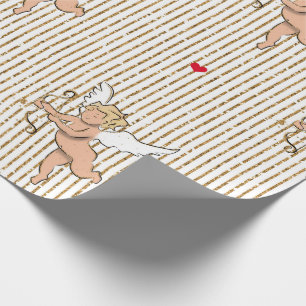 Papel De Regalo ángel cupido de San Valentín en blanco y dorado