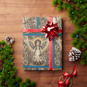 Papel De Regalo Ángel de Arte Popular Navidad