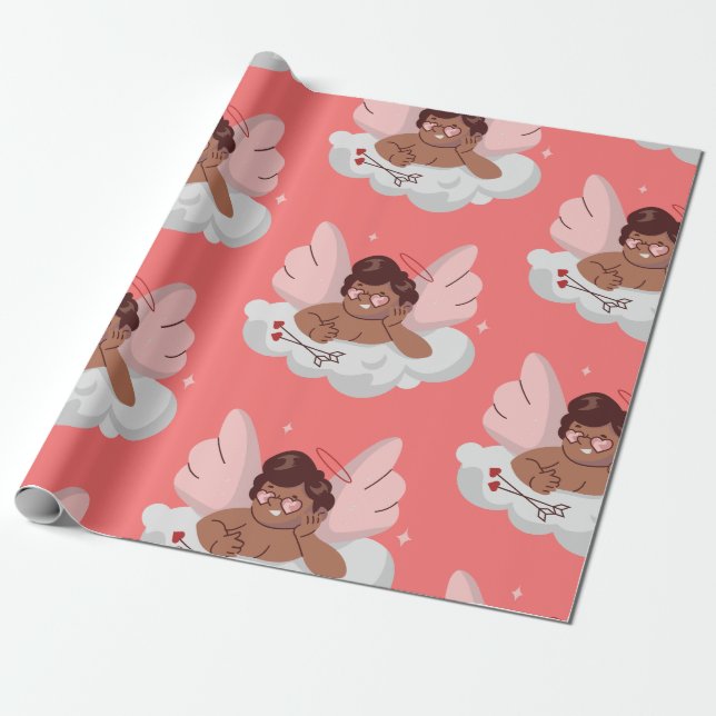 Papel De Regalo ángel de cherub africano cupid valentines negros (Desenrollado)