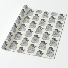 Papel De Regalo Ángel de cherub blanco negro lindo