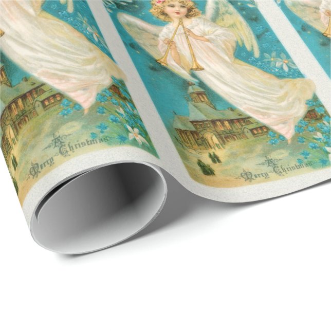 Papel De Regalo Ángel de cosecha con Navidades de trompeta (Esquina del rollo)