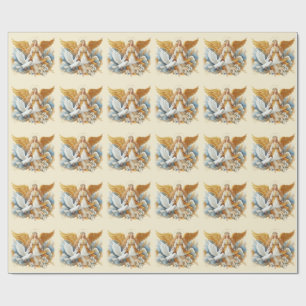 Papel De Regalo Ángel de la Guardia Dorada con pájaro blanco