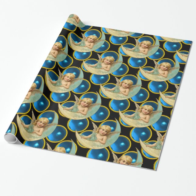 PAPEL DE REGALO ÁNGEL DE LA LUNA CON PIEDRAS DE SAPPHIRE AZUL CLAR (Desenrollado)