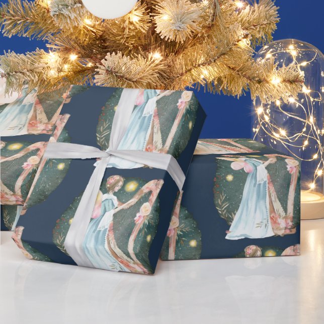 Papel De Regalo Ángel de la música de invierno angélica        (Vacaciones)