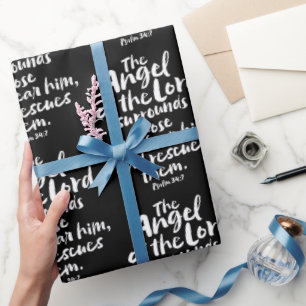 Papel De Regalo Ángel del Señor Rescata al Salmo 34:7 Navidades