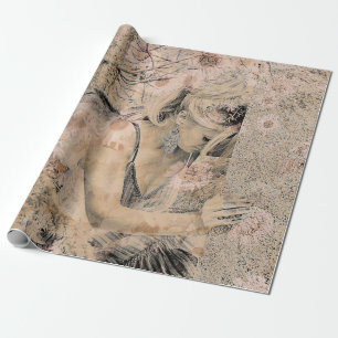 Papel De Regalo Ángel Elegante Boho Floral Sepia Antique