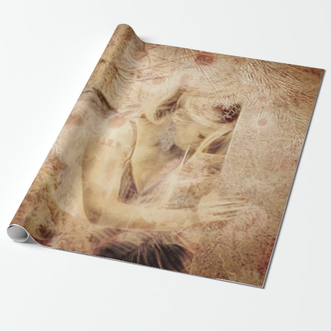 Papel De Regalo Ángel Elegante Marrón Brillante Sepia Floral Antig (Desenrollado)