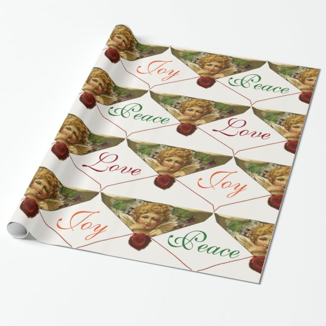 Papel De Regalo ANGEL HEART RED WAX SEAL Love Peace Joy (Desenrollado)