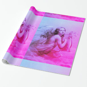 Papel De Regalo ANGEL JUGANDO LYRA SOBRE LAS NUBES Azul rosado