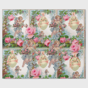 PAPEL DE REGALO ANGEL ROMÁNTICO REUNIÓN DE ROSAS ROSAS DE ROSA,HUE