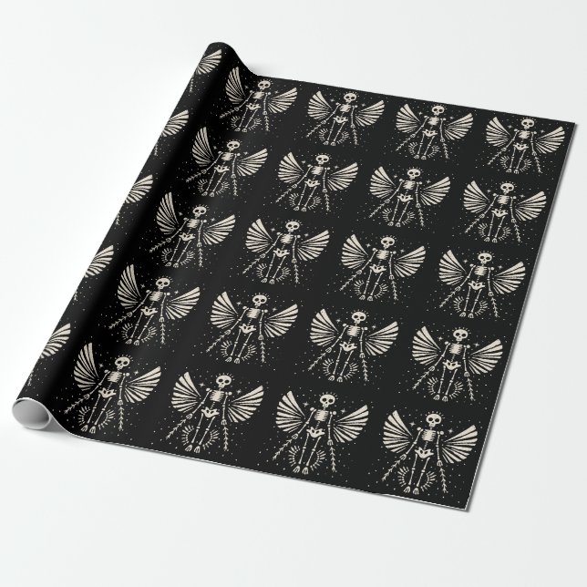 Papel De Regalo Angel skeleton Navidades góticos (Desenrollado)