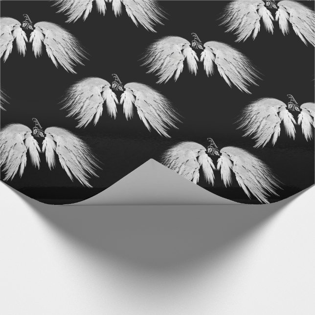 Papel De Regalo ANGEL WINGS Black Heavenly Holly Monograma (Esquina)