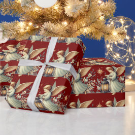 Papel De Regalo Ángel y linterna de Navidad vintage