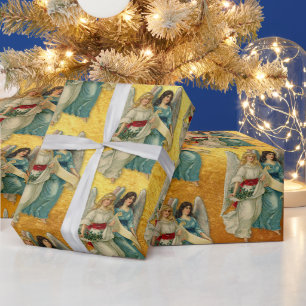 Papel De Regalo Ángeles de Navidad - Antiguo Rico Dorado Victorian