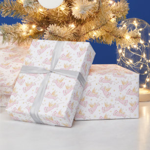 Papel De Regalo Ángeles de Navidad de color rosa pastel