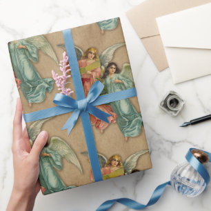 Papel De Regalo Ángeles de Navidad Papiro Antiguo Música Victorian