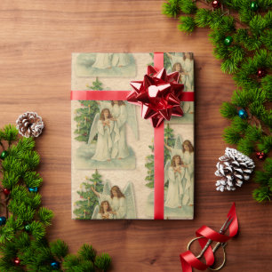 Papel De Regalo Ángeles de Navidad Pergamino Antiguo Victoriano Ár
