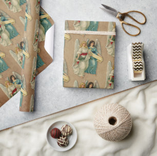 Papel De Regalo Ángeles de Navidad - Pergamino Victoriano Antiguo