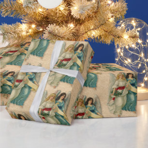 Papel De Regalo Ángeles de Navidad - Pergamino Victoriano Antiguo