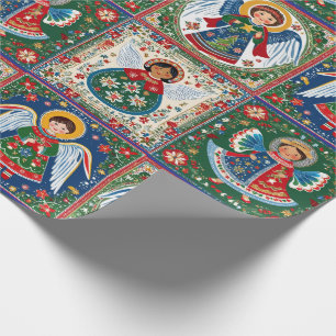 Papel De Regalo Ángeles inspirados en el arte popular navideño en