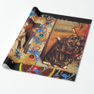 Papel De Regalo ÁNGELES navidades, GEMAS AZULES ROJOS, PARCHMENTO 