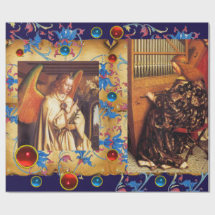 Papel De Regalo ÁNGELES navidades, GEMAS AZULES ROJOS, PARCHMENTO