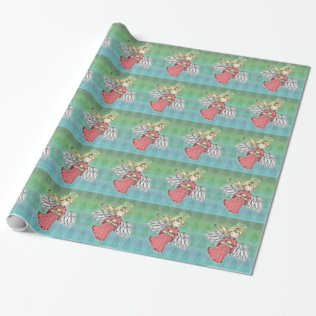 Papel De Regalo Angelito de Navidad (Desenrollado)
