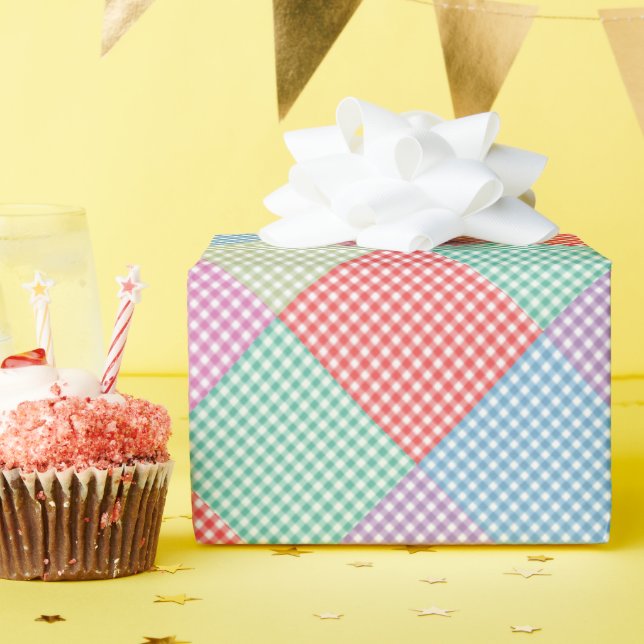 Papel De Regalo Angled Gingham Patchwork (Fiesta de cumpleaños )