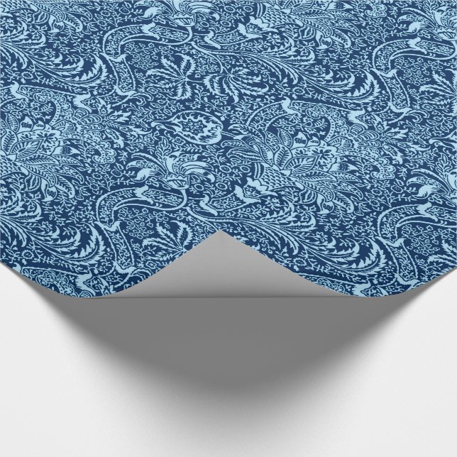 Papel De Regalo Añil de William Morris y azul de cielo indios, (Esquina)