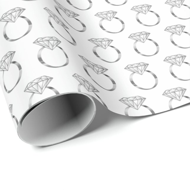 Papel De Regalo Anillo Boda de compromiso de diamantes de plata (Esquina del rollo)