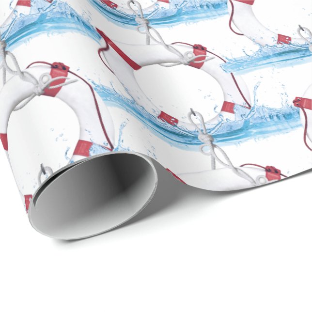 Papel De Regalo anillo de vida náutica en salpicadura de agua (Esquina del rollo)