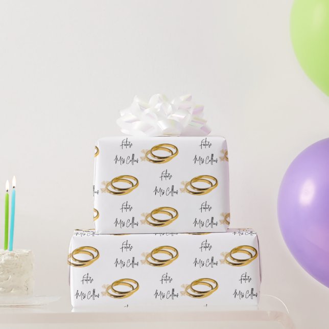 Papel De Regalo Anillos de boda elegantes de oro Future Mrs (Nombr (Regalos de fiesta)