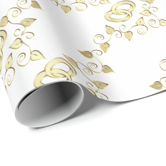 Papel De Regalo Anillos de bodas elegantes del oro (Esquina del rollo)
