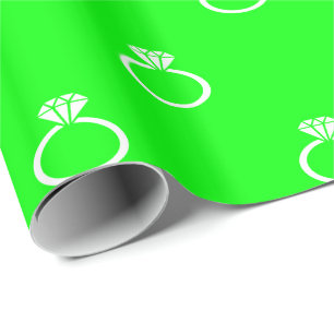 Papel De Regalo Anillos de compromiso blancos sobre fondo verde li