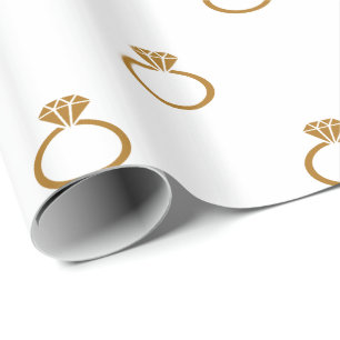 Papel De Regalo Anillos de Compromiso de Oro Mate sobre Blanco