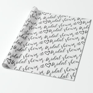 Papel De Regalo Anillos de Corazones Románticos Patrón Negro Despe