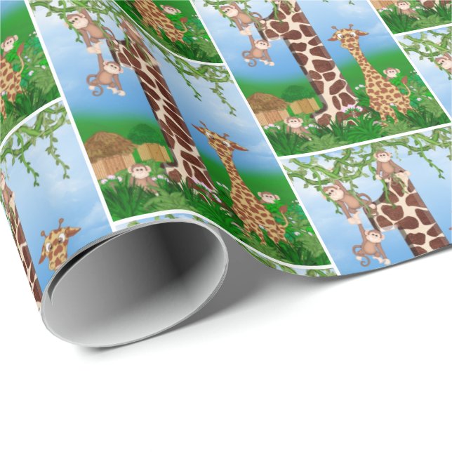 Papel De Regalo animal de la jungla para el primer cumpleaños (Esquina del rollo)