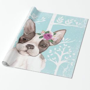 Papel De Regalo Animal feliz con flores en Blue Forest-Dog-Pug