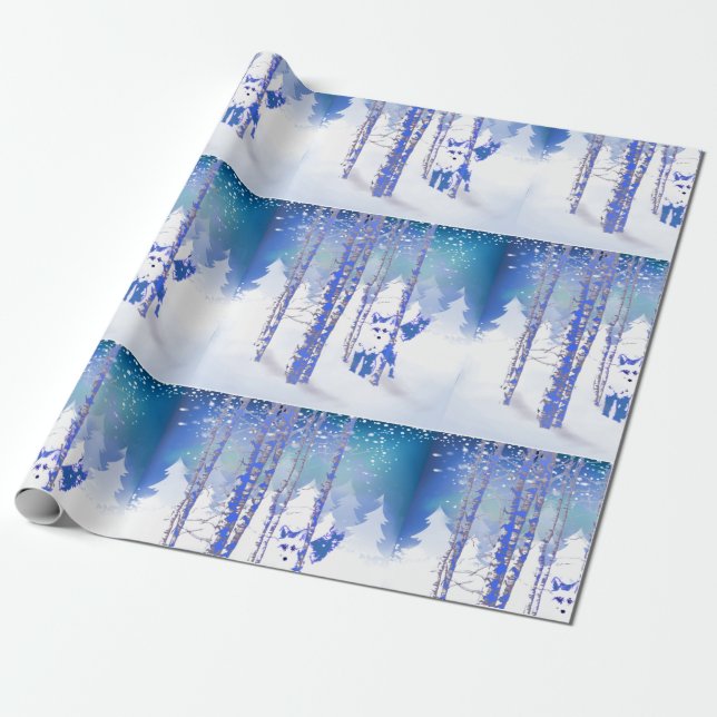 Papel De Regalo Animal Fox de Blue Winter Forest (Desenrollado)