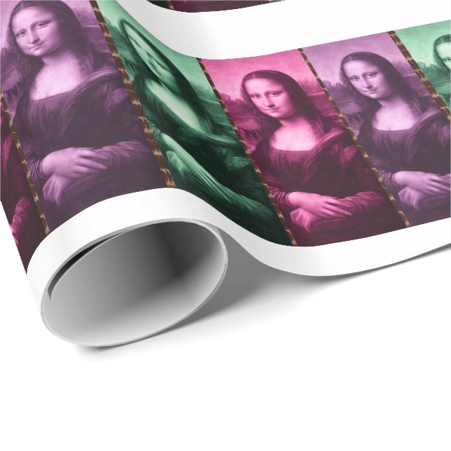 Papel De Regalo Animal Mona Lisa Imprimir púrpura rosa verde (Esquina del rollo)