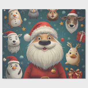 Papel De Regalo Animal Navidad Santa