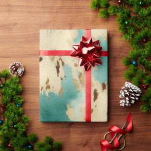 Papel De Regalo Animal Piel de vaca Turquesa de Oro Crema