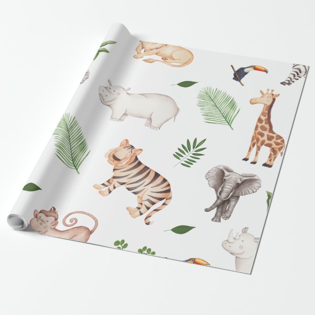 Papel De Regalo animal salvaje con patrón de árbol de la jungla (Desenrollado)