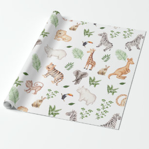 Papel De Regalo animal salvaje con patrón de árbol de la jungla