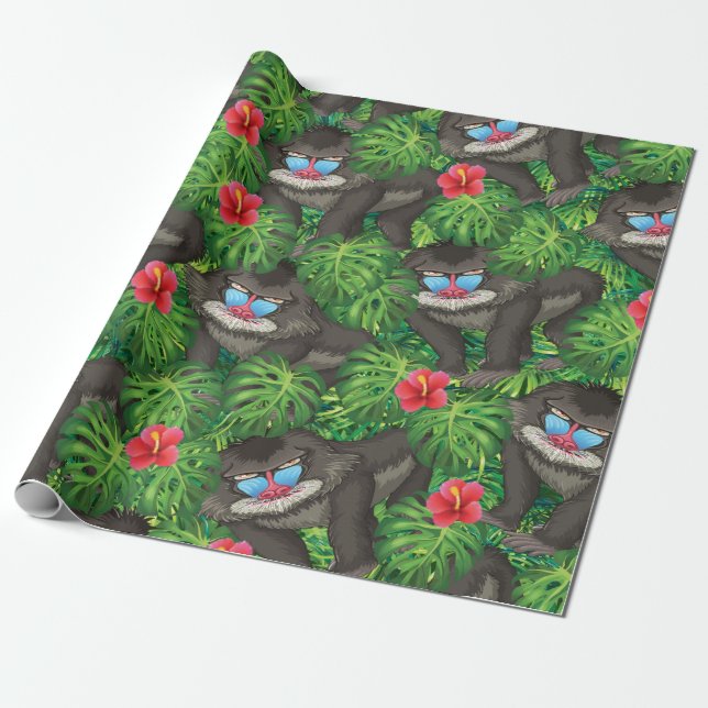 Papel De Regalo Animal salvaje del babuino en selva tropical de la (Desenrollado)