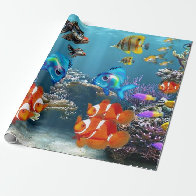 Papel De Regalo Animal subacuático de Sealife de los pescados (Desenrollado)